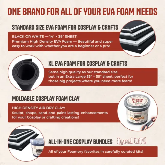 EVA Foam Dowel/Bevel - 1 to 3 Meter(s) Cosplay Craft Material - Multiple Shapes - Multiple Diameters 5-40mm {6}