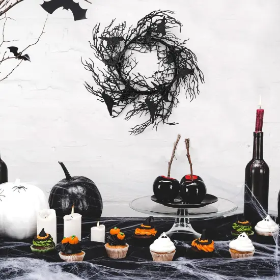 14 Inches Black Halloween Wreath {4}