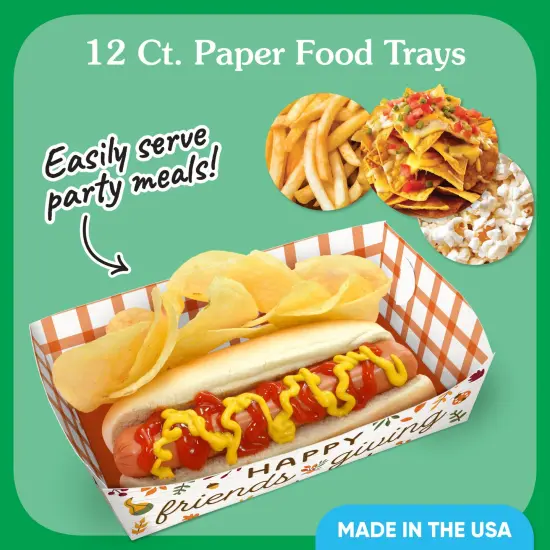 Big Dot of Happiness Fall Friends Thanksgiving Paper Food Trays, Disposable Food Boats Double-Sided Meal Holders - 12 Ct {3}