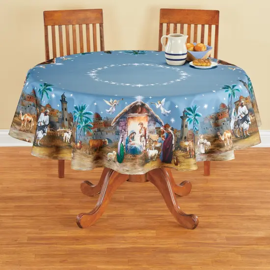 Collections Etc Detailed Holy Night Printed Tablecloth {1}