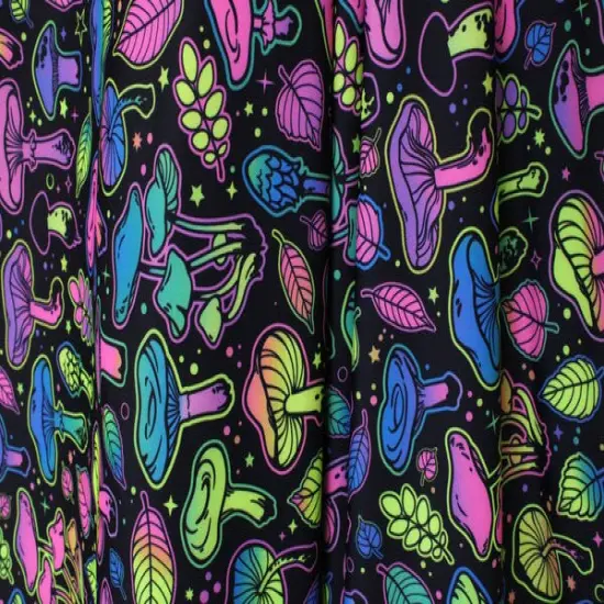 1 Yard Psychedelic Mushroom Blacklight Spandex Fabric for Ravewear Costumes Swim Looks Dancewear 58/60" Width {1}