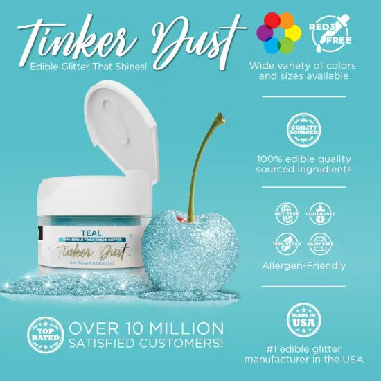 Bakell - Teal Tinker Dust Edible Glitter (5g, 1x Jar) for Food, Desserts, and Beverages! {2}