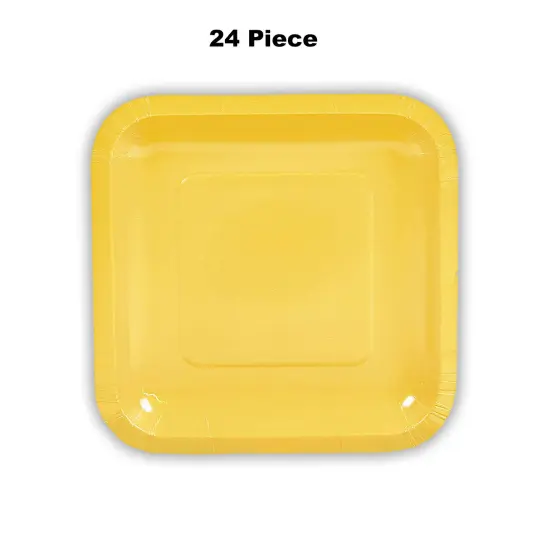 24 Count Yellow Square Paper Dessert Plates Bright Disposable Plates for Party and Event Use 7" {1}
