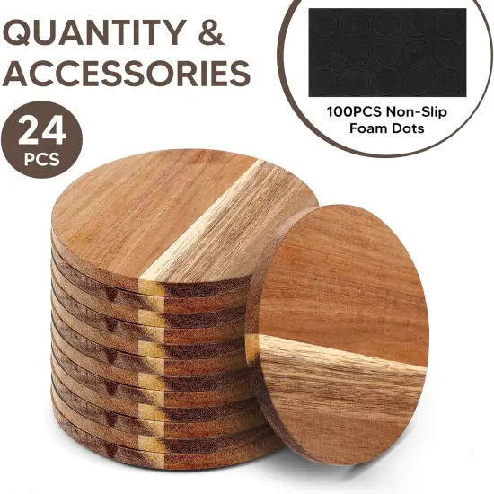 24PCS Wood Coasters Round Wooden Coasters {3}