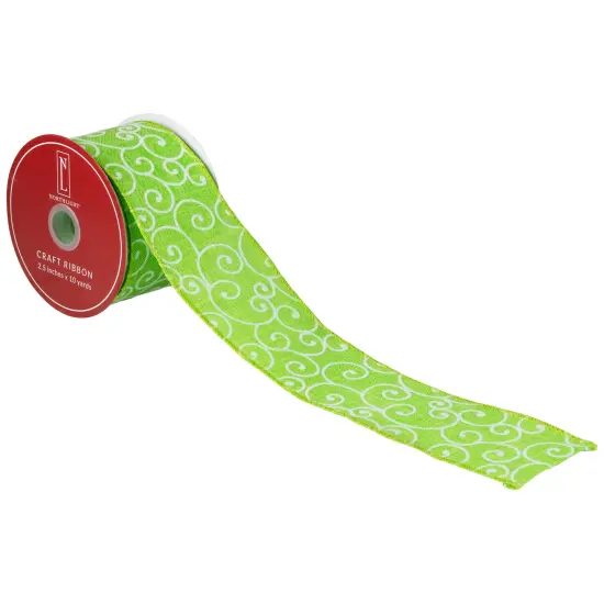 Northlight Swirl Wired Spring Craft Ribbon - 2.5" x 10 Yards - Green and White {7}