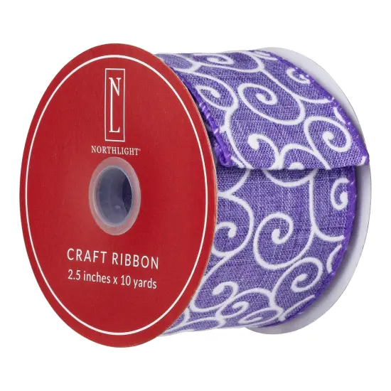 Northlight Swirl Wired Spring Craft Ribbon - 2.5" x 10 Yards - Purple and White {5}