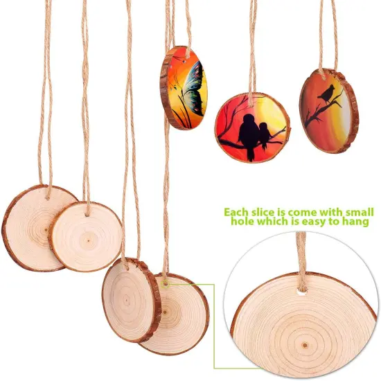 25PCS Predrilled Tree Wood Rounds &ndash; 3.1&ndash;3.5" Natural Unfinished Slices for Crafts, DIY & Holiday Ornaments {4}