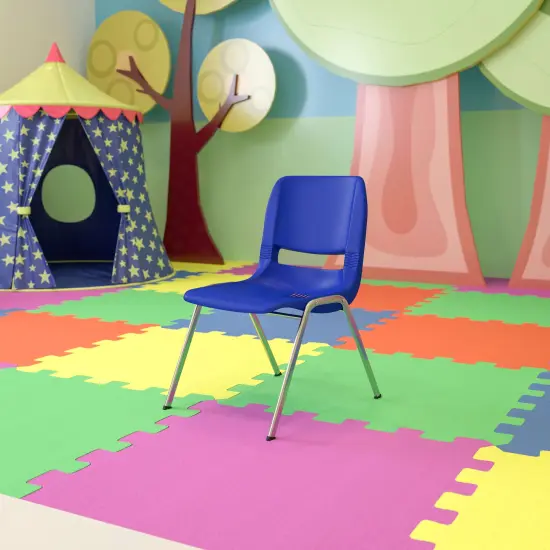 Emma and Oliver Ergonomic Kid's Shell Stack Chair - 14" Seat Daycare Home School BlackPlastic/Black {7}