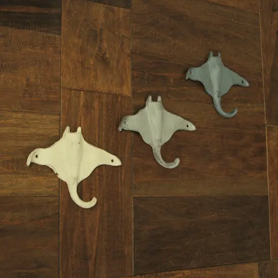 Set of 3 Stingray Wall Hooks - 6.25" - Blue, Gray, White - Coastal Decor {6}