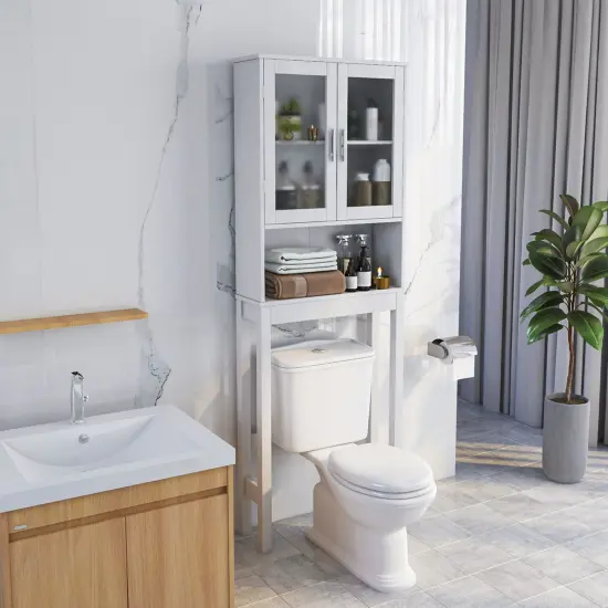 Costway Wooden Over The Toilet Storage Cabinet Spacesaver Organizer Bathroom Tower Rack {2}