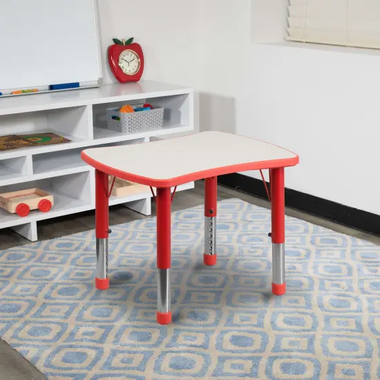 Emma and Oliver 21.875"W x 26.625"L Rectangular Plastic Height Adjustable Activity Table Red {1}