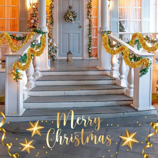 2 Pcs 33 ft Christmas Tinsel Garland Big LED Lighted Glittered Star {5}