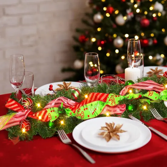 6 ft Prelit Christmas Garland with Lights for Mantle Lighted Xmas Garland with Red Green Balls {2}