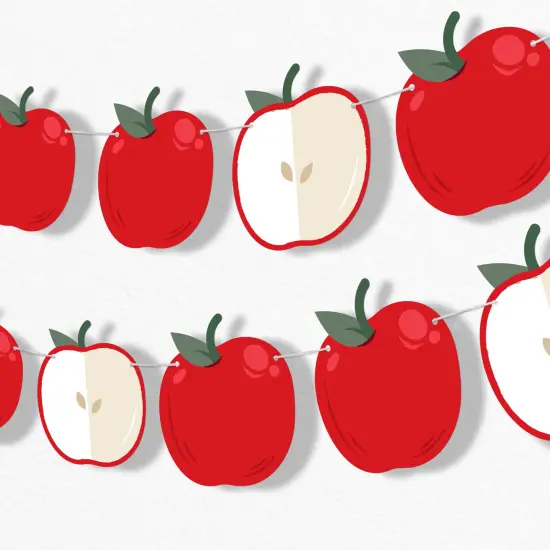 Big Dot of Happiness Apple Garland Banner, Back to School Classroom Teacher Decor, Fall Harvest Decor Backdrop, 30 Feet of Cord, 15 Paper Apple Shapes {1}