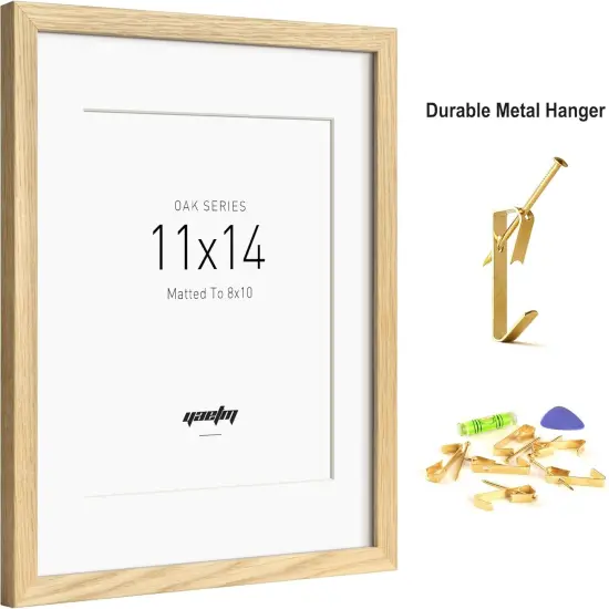 11x14 Oak Wood Picture Frame with Mat for 8x10 Set of 3, Natural Solid Wood 11x14 Frame with Tempered Glass for Wall Gallery & Home (3 Pack, Oak) {2}