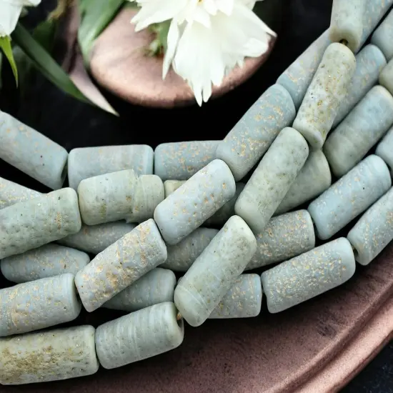 10x25mm Matte Blue Aqua Pompeii Tube Beads (18" Strand) - Indonesian Glass Beads {4}