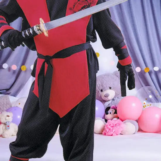 Ninja Complete Red Costume for Kids with Mask and Full Warrior Set {3}