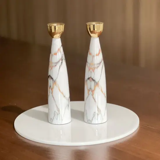 Gold Marble Candlesticks with Gold Holders {2}