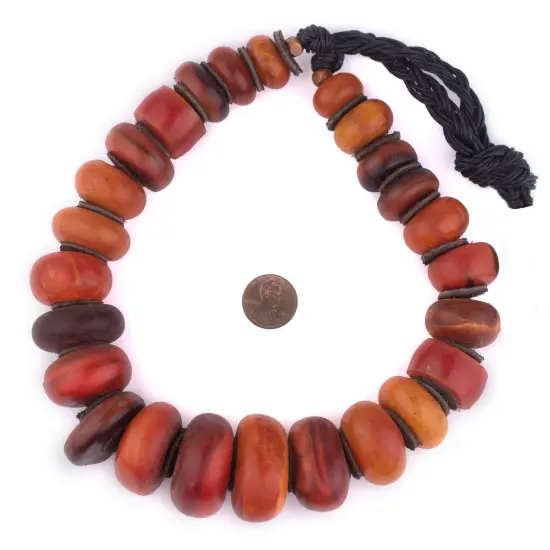 The Bead Chest Moroccan Rustic Amber Resin Beads Graduated 27mm Morocco African Orange Round Large Hole 20 Inch Strand Handmade {2}