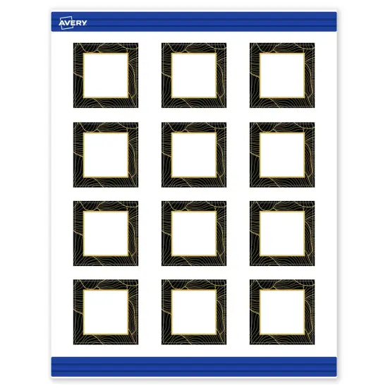 Avery Printable Square Business Cards with Sure Feed Technology, Pre-Printed Black Border with Gold Pattern, Matte White, 2" x 2", Laser & Inkjet Compatible, 120 Total {1}