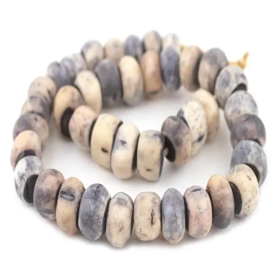 The Bead Chest Washed Grey Bone Beads - Full Strand of Fair Trade African Beads (Large, Washed Grey) {3}