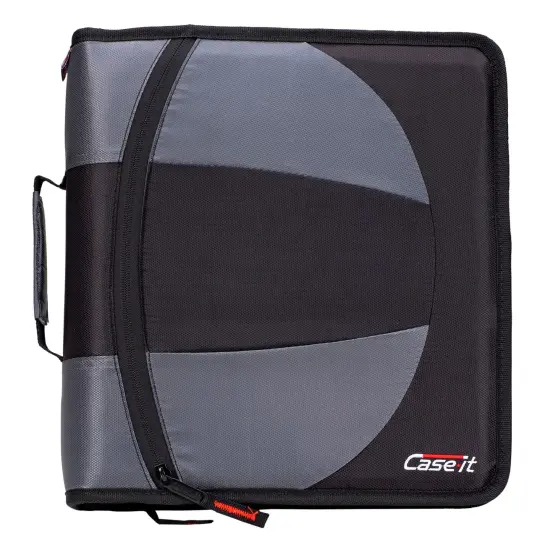 Case&middot;it Dual Ring Zipper Binder, D Ring, 1-1/2 Inches, Jet Black {1}