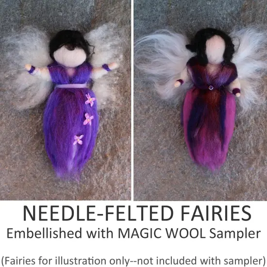 Multi Fiber Sampler - Super soft merino roving, hand dyed BFL wool & sparkling Firestar for felting, spinning, doll making Purple {3}