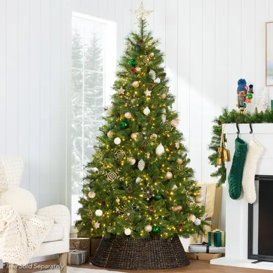 Best Choice Products 36in Woven Hyacinth Christmas Tree Collar, Tree Skirt Accessory w/ Cord Cut-Out Espresso {5}