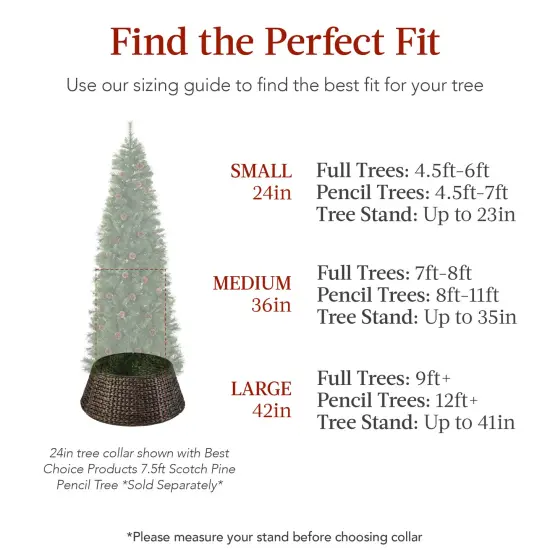 Best Choice Products 24in Woven Hyacinth Christmas Tree Collar, Tree Skirt Accessory w/ Cord Cut-Out Chestnut {2}