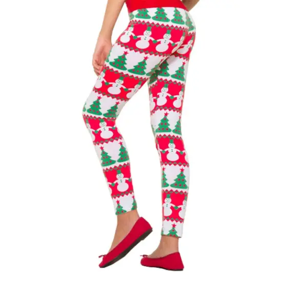 Christmas Tree And Snowman Costume Leggings Adult Women {3}