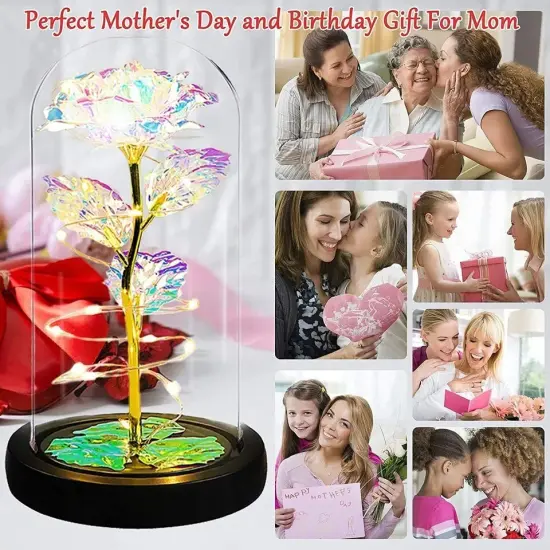 Preserved Eternal Rose In Glass Galaxy Flower Dome LED Light Holiday Gifts {4}