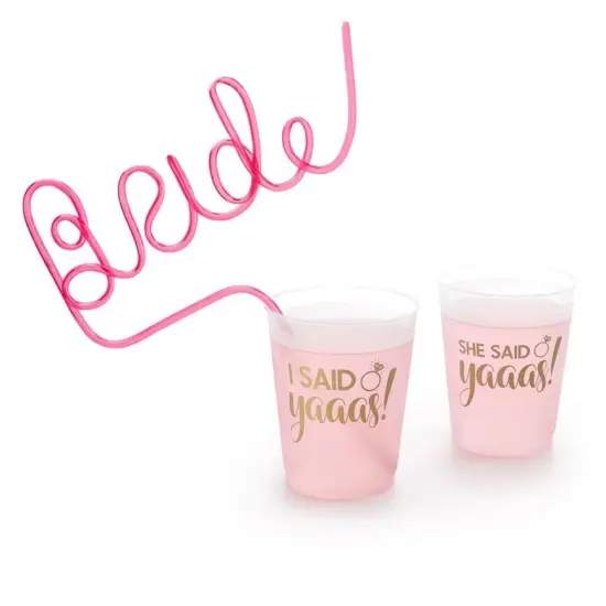 16 pcs Bachelorette Party Cups Engagement Party Decoration Bride to Be Gift Bridal Shower Party Decorations Bride Straw {1}