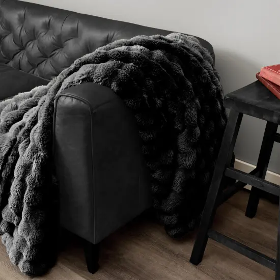 Ultra Fine Faux Fur Throw Blanket Jet Black 50X70 Inches {3}