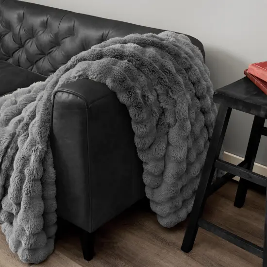 Ultra Fine Faux Fur Throw Blanket Lava Smoke 50X70 Inches {3}