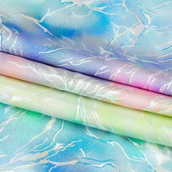 Tie Dye Thunder Hologram Spandex Fabric Blue H Pink S {6}