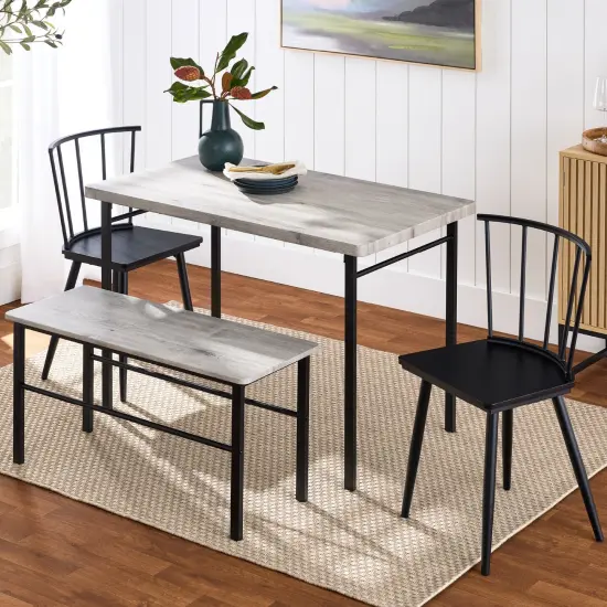 Best Choice Products 4-Piece Dining Kitchen Table Set w/ 2 Spindle-Back Chairs, Bench Gray {1}
