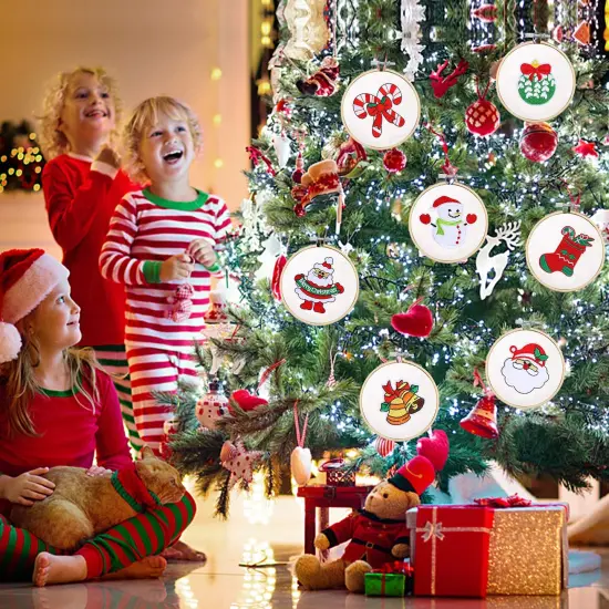 FEBSNOW 16 Pieces 4 Inch Embroidery Hoops Adjustable Natural Material Circle Cross Stitch Hoop Ring Bulk Wooden Round Embroidery Hoop for Art Craft Handy Sewing and Christmas Decoration {2}