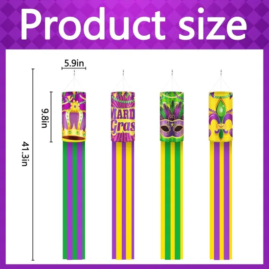 4 Pcs Mardi Gras Wind Sock,41.3 Inch Mardi Gras Spinners Windsock,Purple Yellow Green Decor Windsock for Home Yard Party Mardi Gras Outdoor Decoration {2}