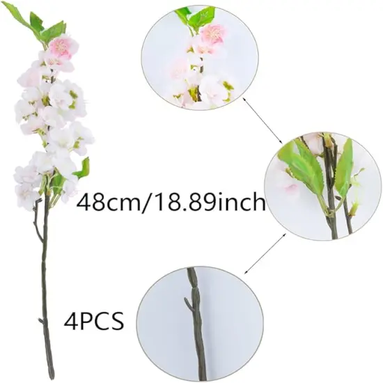 4pcs Artificial Cherry Blossom Stems Silk Peach Blossom Branches Long Stems for Vase Arrangements Home Wedding Table Decor Pink {4}