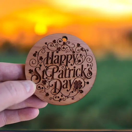 Happy St. Patricks Day - Raw Cedar Ornament 3x3in {6}