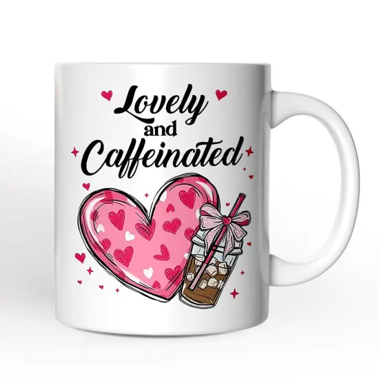 Lovely And Caffeinated Mug, Valentine Heart Coquette Bow Coffee Lover Gift {1}