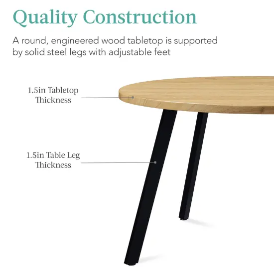Best Choice Products 35.5in Mid-Century Modern Round Dining Table w/ Steel Legs, Adjustable Feet Natural {5}