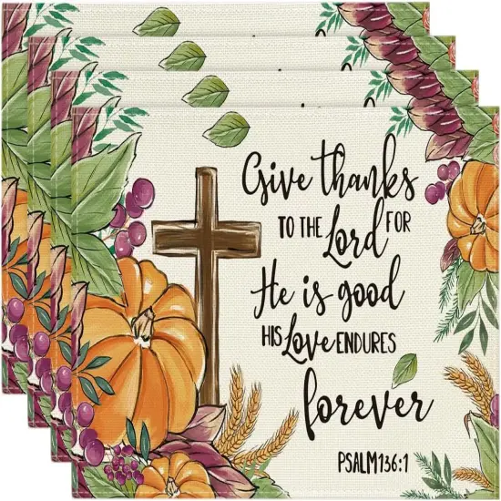 Set of 4 Pumpkin Leaves Grapes Wheat Placemats - 12x18 Inch (Orange/Beige) {1}