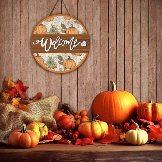 Welcome Sign for Front Door happy Thanksgiving Round Door(autumn welcome door sign) {4}