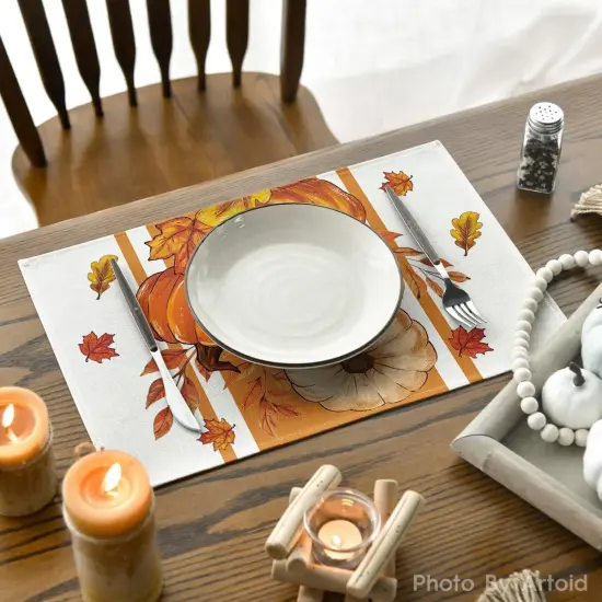 Set of 6 Pumpkin Leaves Fall Placemats - 12x18 Inch (Orange) {4}