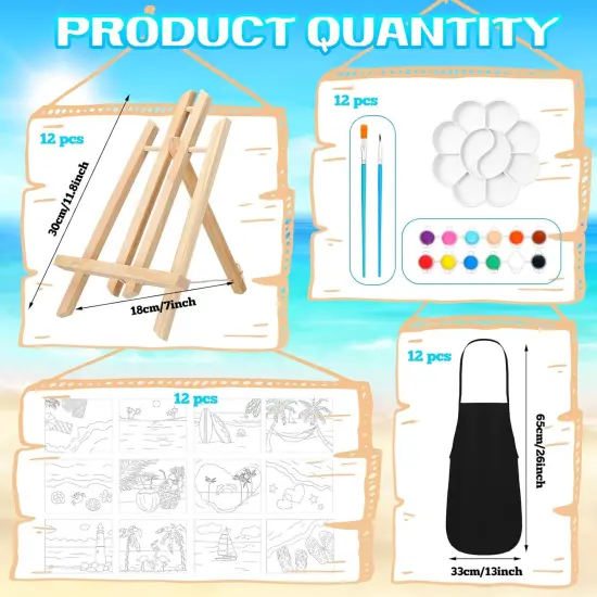 12 Sets Pre Drawn Canvas Painting Kit with Easels - 8x10 Inches (Beach) {3}