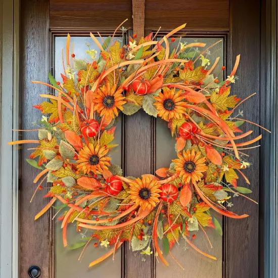 Autumn Fall Wreath with Pumpkin - 24-26 Inch {2}