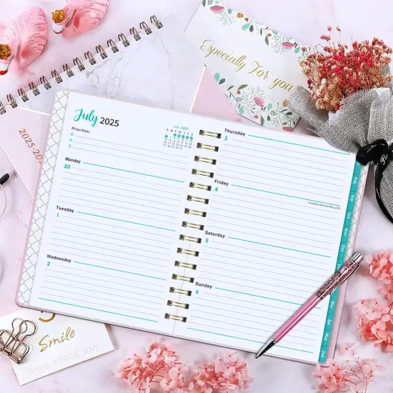 Planner 2025-2026 - July 2025 - June 2026, Academic Planner 2025-2026, 6.3" x 8.4", 25-26 Weekly and Monthly Planners with Tabs - Pink Marble {4}