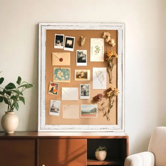 White Cork Board 24" x 18" Wooden Framed Corkboard(White Frame) {4}