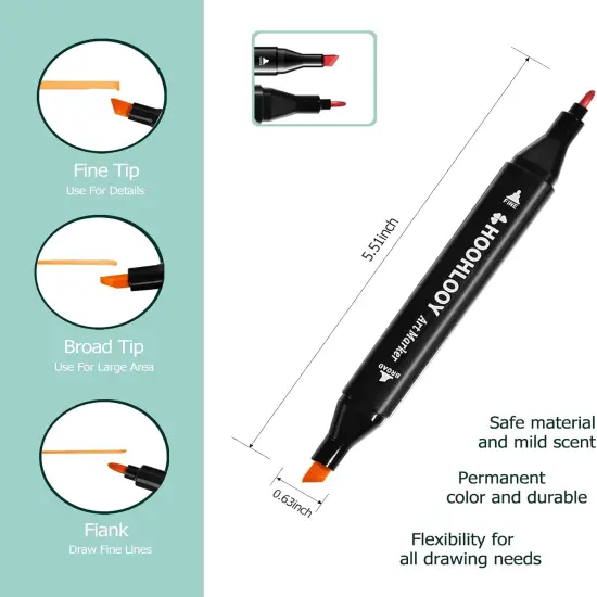 60 Colors Upgraded Alcohol Marker Set, Brush Chisel Double Head Art Marker for Artists Adult Coloring, Sketching, Painting, Comes with Storage Bag {3}